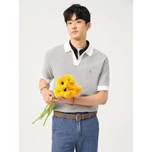 [빈폴멘] [빈폴솔솔니트] 투톤 텍스처 칼라넥 니트  그레이 (BC5351C323)