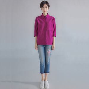 [캐리스노트]24년 봄 여름 데일리룩 아웃포켓 7부 린넨 혼방 마젠타 블라우스 CN4MBL003-GB
