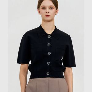 [캐리스노트]24년 봄 여름 데일리룩 셔츠카라 크롭 아웃포켓 니트가디건 블랙 CN4MKG401-GB