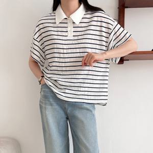 샵앤) 여성 카라넥 반오픈 단가라 텐셀 데일리 반팔 티셔츠 NYS-WSH-4400-베이지