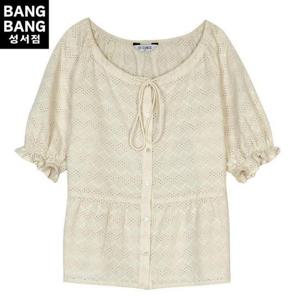 뱅뱅 HC04 여름여성 펀칭 셔링 면 반팔 블라우스 CSL306