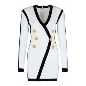 [BALMAIN] 라프리마 여성 니 Length 화이트 비스코스 블렌드 원피스 EF0R8058KI48GAB /8