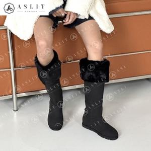 [애슬릿] 겨울 스웨이드 폴딩 단추 장식 털 롱 부츠