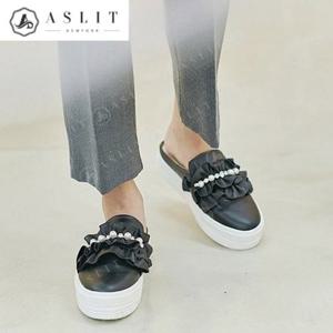 [애슬릿] 여성 진주프릴 키높이 뮬 슬립온 블로퍼 4cm