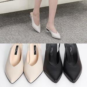 [애슬릿] 소가죽 스틸레토 로우힐 슬링백 펌프스 4.5cm