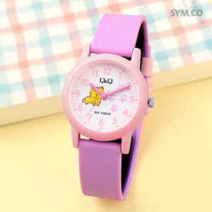 큐앤큐 V23A-012VY 학습에 좋은 냥이 발자국 캐릭터 어린이 아동 우레탄 시계 c