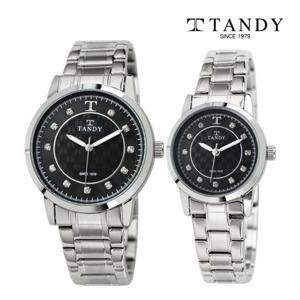 [TANDY] 탠디 시그니쳐 럭셔리 커플 메탈 손목시계(오스트리아 스톤 식입) T-3914 블랙 남여세트