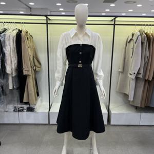 [씨씨콜렉트]셔츠 레이어드 플레어 원피스 E241MSE101BK_CA