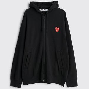 25 FW 꼼데가르송 플레이 더블하트 로고 패치 집업 후드티 블랙 P1T294