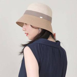 애비뉴투지 삼단 배색 베이지 금장 여름 밀짚 라탄 지사 모자 벙거지 C07566