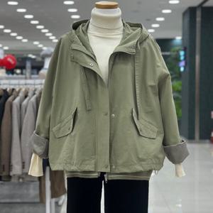 [숲]밑단 시보리 후드 크롭 야상점퍼/OA3UJT2KH_SH