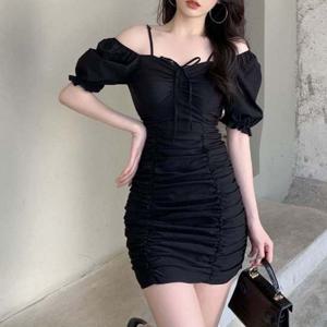 [모노무드]모노무드 오프숄더 슬림 원피스 여름 주름 H라인 퍼프