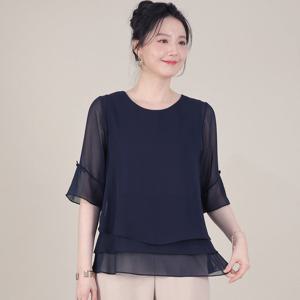 [애비뉴투지]쉬폰 시스루 여름 반팔 리본 소매 블라우스 B08534