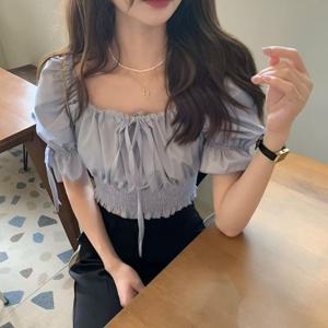 크롭 오프숄더 스퀘어넥 블라우스 JSC24061204 오프숄