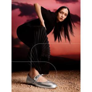 [삼성물산공식]여성 크리스탈 버클 레더 메리제인_실버 (FT59K2M042)