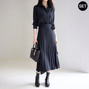 [모리스커밍홈] 블라우스 + 플리츠 랩스커트 셋업_M2509SE055C