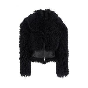 BLUMARINE Black Sheepskin Coat with Leather Details in Fur Woman 4L077AN0990