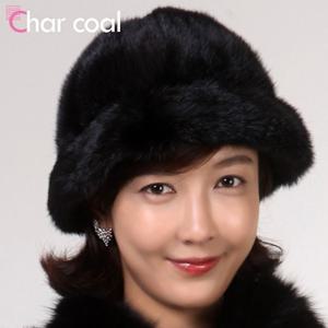 [차콜]천연 밍크 풀스킨 블랙 벙거지 모자