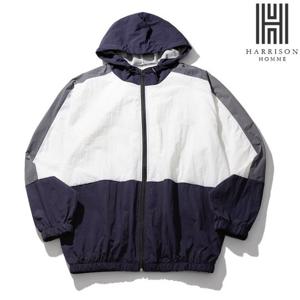 [해리슨] 오버핏 후드 배색 바람막이 집업 HES1067