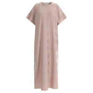 [샵앤]프릴주름 여성 라운드 데일리 이지웨어 H라인 반팔 롱원피스LL-WDR-11873-핑크