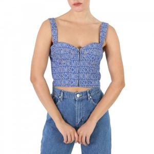 모스키노 레이디스 판타지 프린트 블루 모노그램 데님 크롭 탑 0801-2723-1299