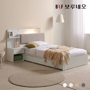 [착불] 보루네오 리오Po LED 3서랍 수납 침대 본넬유로탑 협탁 세트 SS