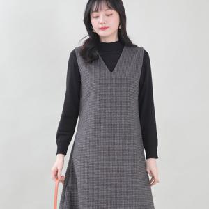 애비뉴투지 엄마옷 작은 체크 울터치 A라인 가을 겨울 조끼 원피스 K02516