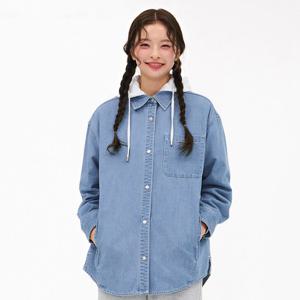 여성 후드 롱 데님 셔츠-EARG5463B0D