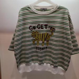Destijl HC06 국내생산 겟타이거 스트라이프 7부 맨투맨 반팔 라운드 면티셔츠 D2521ts01G
