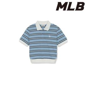 MLB (3FPQV0253-07SBL) 여성 바시티 스트라이프 크롭 카라 티셔츠