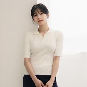 [바네사빈] 슬림핏 카라버튼 골지 니트 v01051