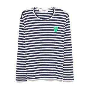 꼼데가르송 그린 하트 스트라이프 긴팔티 네이비 AZ T052 051 1