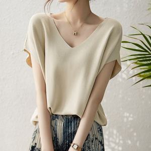 배드 슬리브 브이넥 반팔니트_BJ2LK042