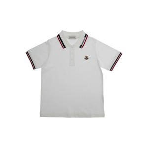 MONCLER KIDS White Polo with Lettering Logo on the Collar and Logo Patch on the Chest in Cotton Boy 8A0001289ALK034
