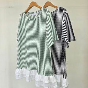 [아이우먼]빅사이즈스트라이프티 U472L507 레이어2단프릴줄지티셔츠 ZY