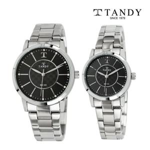[TANDY] 탠디 시그니쳐 럭셔리 커플 메탈 손목시계(스와로브스키 식입) T-3915 블랙 남여세트