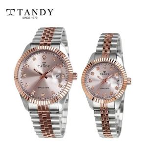 [TANDY] 탠디 럭셔리 커플 메탈 손목시계(오스트리아 스톤 식입) T-3909 로즈골드콤비 2종택 1