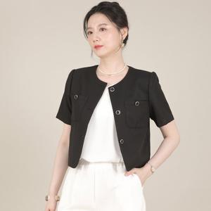 애비뉴투지 엄마옷 트위드 라운드 여성 여름 반팔 크랍 미니 숏 자켓 J08518