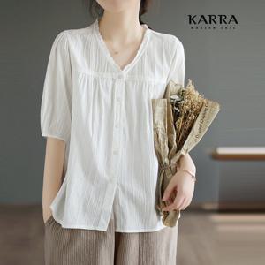[카라]KARRA (77까지)레이스브이넥5부블라우스_A3F0142