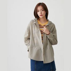 플라스틱아일랜드  (PR3WB866) 스트라이프 오버핏 후드 블라우스