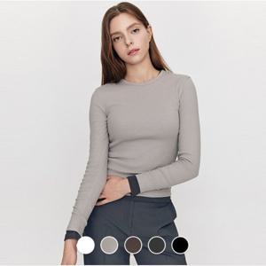 [지오다노]여성 슬림핏 립 크루넥 골지 긴팔 티셔츠 325905