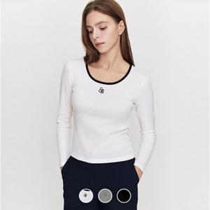 [지오다노]여성 슬림핏 립 스쿱넥 골지 긴팔 티셔츠 325915