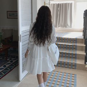베이직 카라 셔츠 캉캉 미니 원피스 2컬러 HY-5133