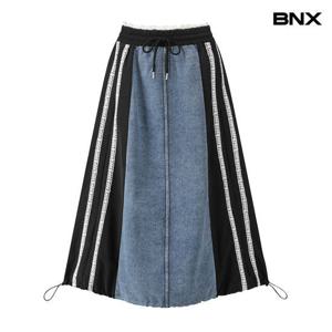 [비엔엑스]데님 배색 스포티 밴딩 스커트  BX3SK001L0