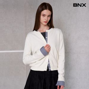 [비엔엑스]히든 체크 배색 버튼업 긴팔 가디건 (BX3CD019L0)