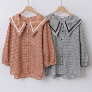 나야홍 / 빅사이즈블라우스 V285L509 체크원라인카라블라우스 L