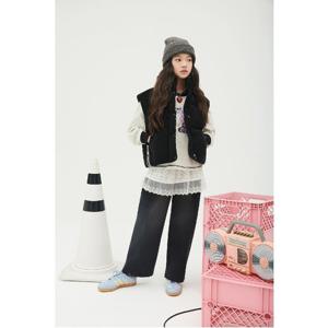 [베네통 키즈] 주니어 사이드 스냅 데님 팬츠 QADP12561BK_블랙
