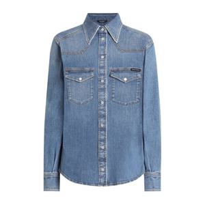 돌체앤가바나 라이트 블루 포인트 칼라 데님 셔츠 F5T64D G8NR6