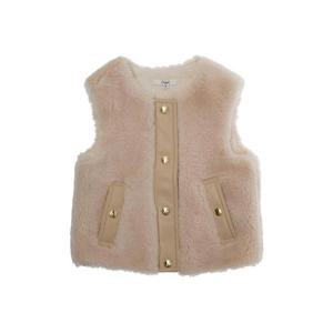 CHLOE KIDS Beige Sleeveless Crewneck Coat with Front Button Closure in Ecofur Girl C20671281