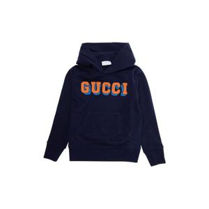 GUCCI KIDS Blue Sweatshirt with Fixed Hood and Logo Lettering on the Front in Cotton Kid 773379XJHB94392